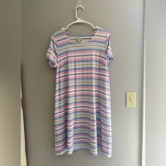 Talbots Womens Multicolored Striped T Shirt Dress SZ MP Short Sleeve MIDI Spring - Picture 1 of 6